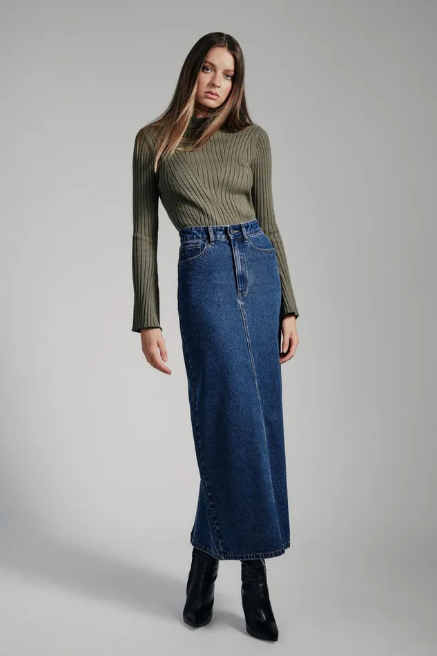 Women Bardot Skirts Evianna Denim Maxi Skirt In Washed Indigo Washed Indigo