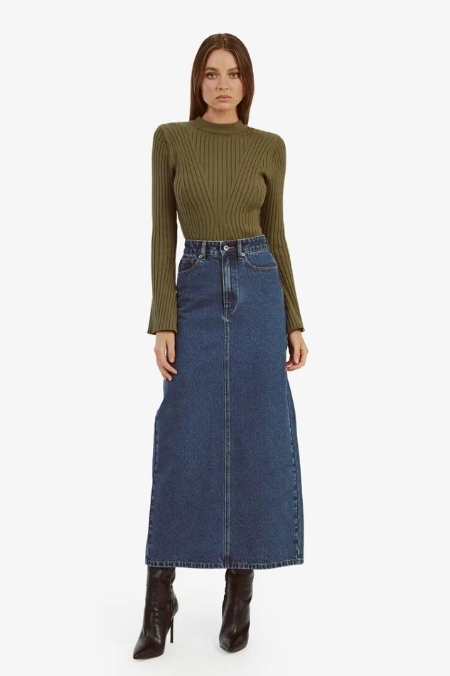 Women Bardot Skirts Evianna Denim Maxi Skirt In Washed Indigo Washed Indigo Women Bardot Skirts Evianna Denim Maxi Skirt In Washed Indigo Washed Indigo