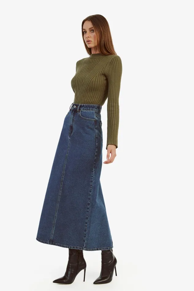 Women Bardot Skirts Evianna Denim Maxi Skirt In Washed Indigo Washed Indigo Women Bardot Skirts Evianna Denim Maxi Skirt In Washed Indigo Washed Indigo