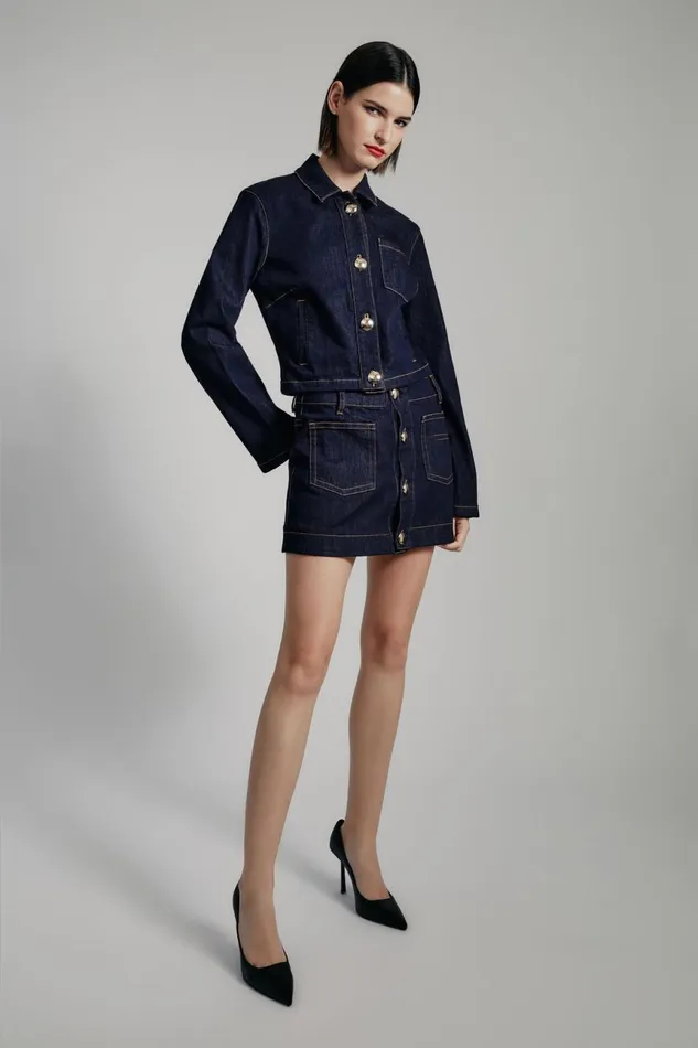 Women Bardot Skirts Lorenzo Denim Mini Skirt In Dark Dark