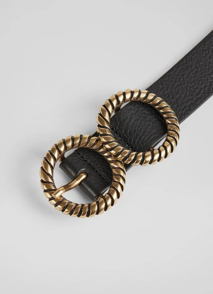 Women Belts LKBennett Arlo Black Leather Double Metal Twist Belt Women Belts LKBennett Arlo Black Leather Double Metal Twist Belt