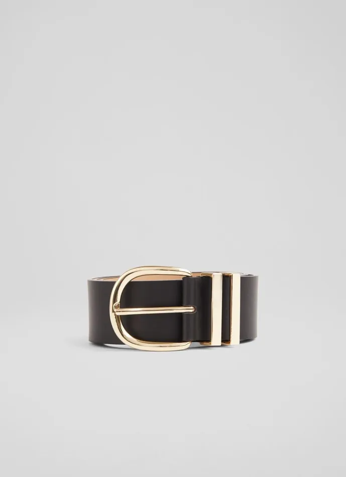 Women Belts LKBennett Carley Black Leather Metal Loop Belt