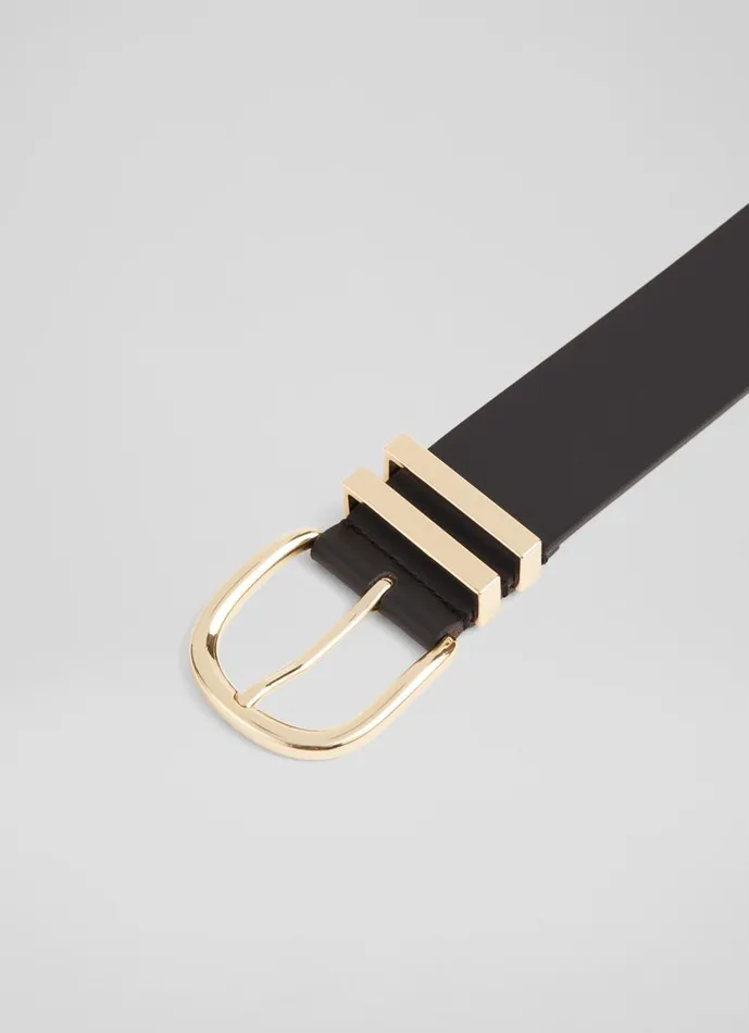 Women Belts LKBennett Carley Black Leather Metal Loop Belt