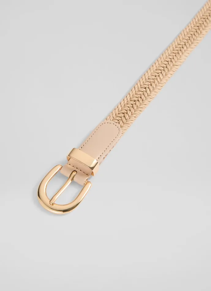 Women Belts LKBennett Griffen Latte Woven Linen Belt