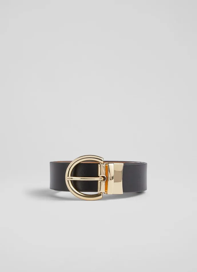 Women Belts LKBennett Odette Black And Tan Leather Reversible Belt
