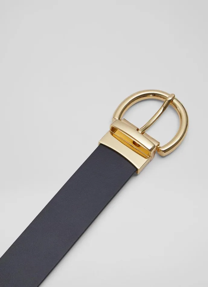 Women Belts LKBennett Odette Navy And Cream Leather Reversible Belt