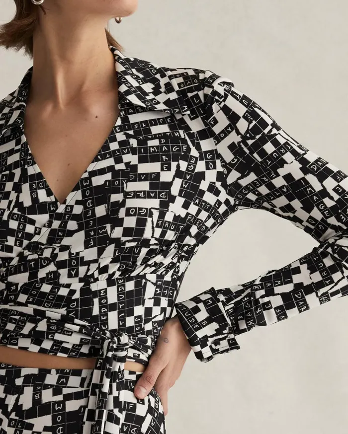 Women Bobbie Wrap Top Tiny Dvf 50th Crossword Black DVF Tops