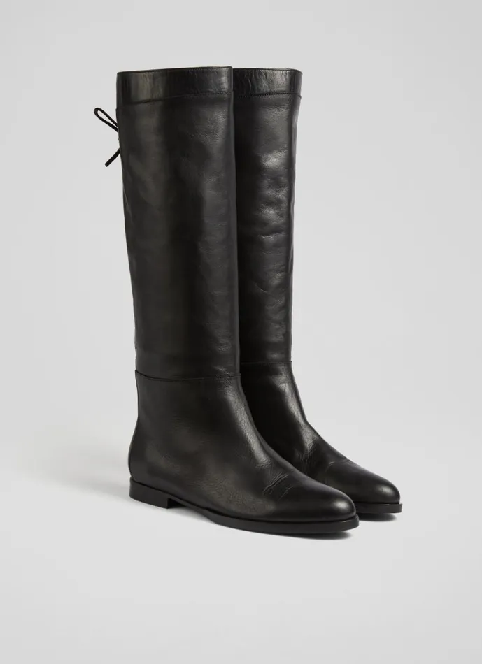 Women Boots LKBennett Cassandra Black Leather Flat KneeHigh Boots Black Women Boots LKBennett Cassandra Black Leather Flat KneeHigh Boots Black