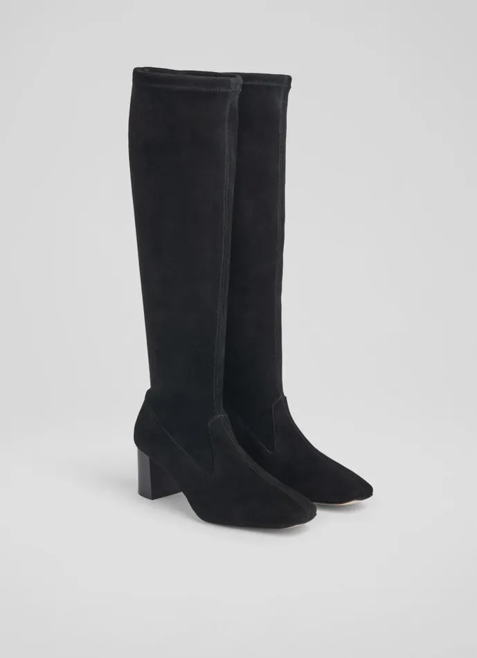 Women Boots LKBennett Davina Black Stretch Suede KneeHigh Boots Black Women Boots LKBennett Davina Black Stretch Suede KneeHigh Boots Black