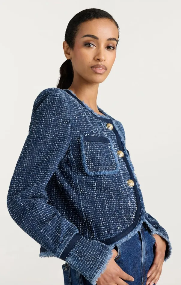 Women Boucle Denim Zanda Jacket Indigo Cinq Sept Jackets