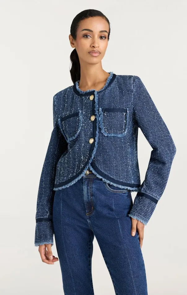 Women Boucle Denim Zanda Jacket Indigo Cinq Sept Jackets