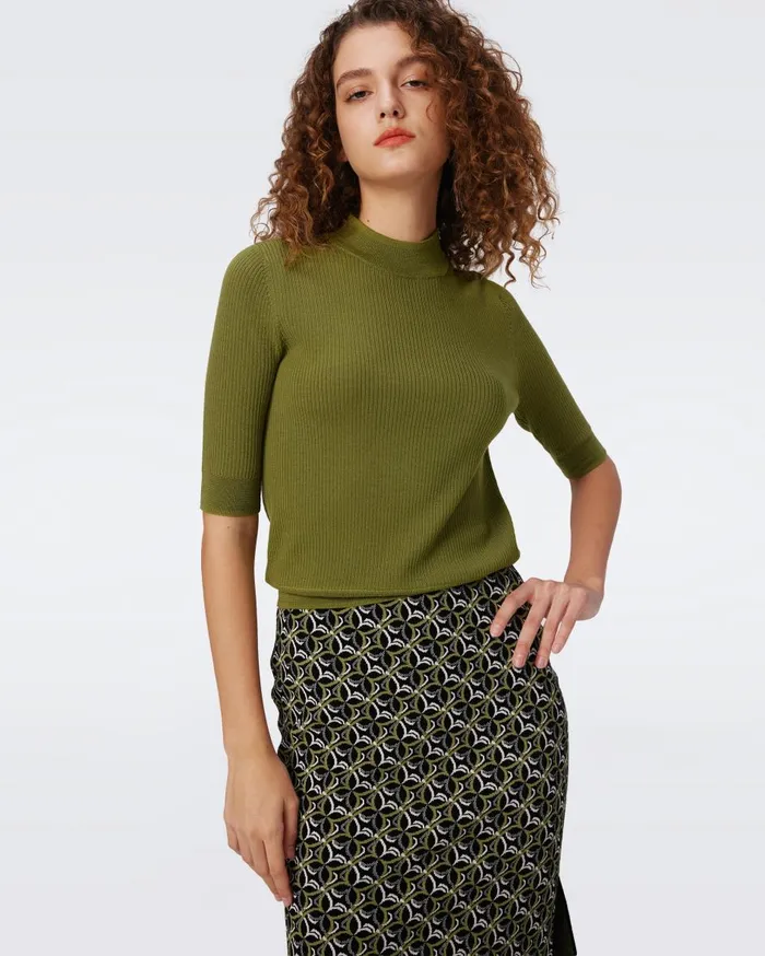 Women Carmel Wool Sweater Avocado DVF Tops