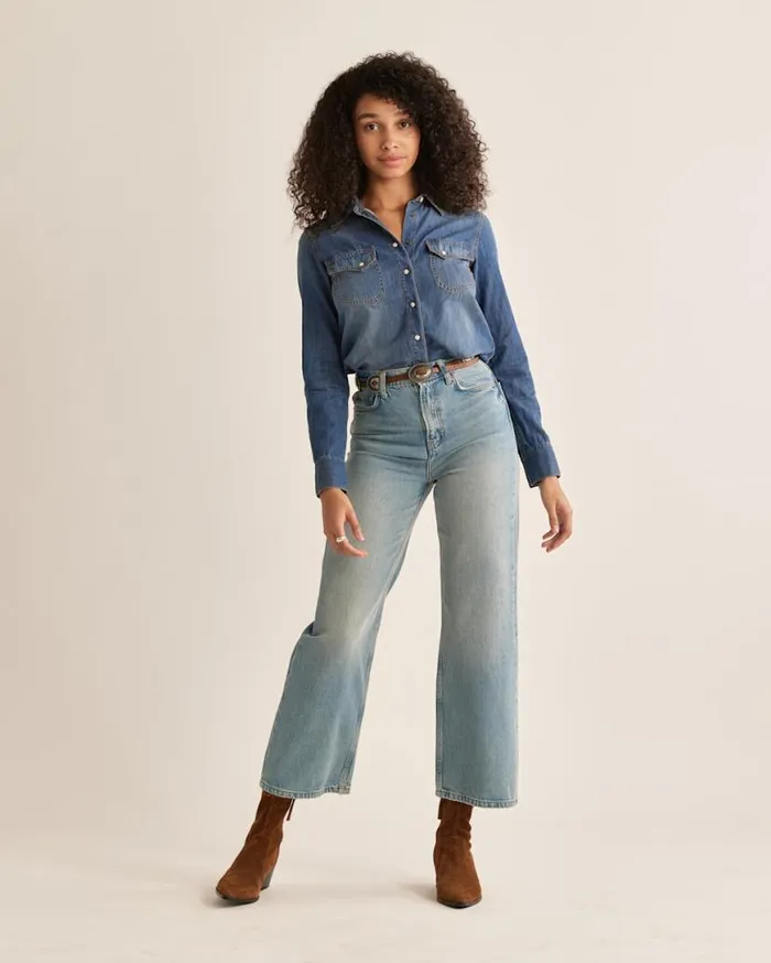 Women CHAMBRAY GAMBLER SHIRT Medium Blue Pendleton Shirts and Blouses