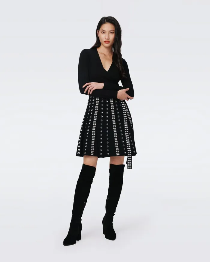 Women Chelsea Knit Jacquard Dress Black And Stud DVF Dresses