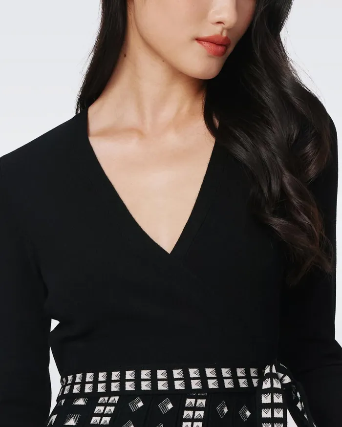 Women Chelsea Knit Jacquard Dress Black And Stud DVF Dresses