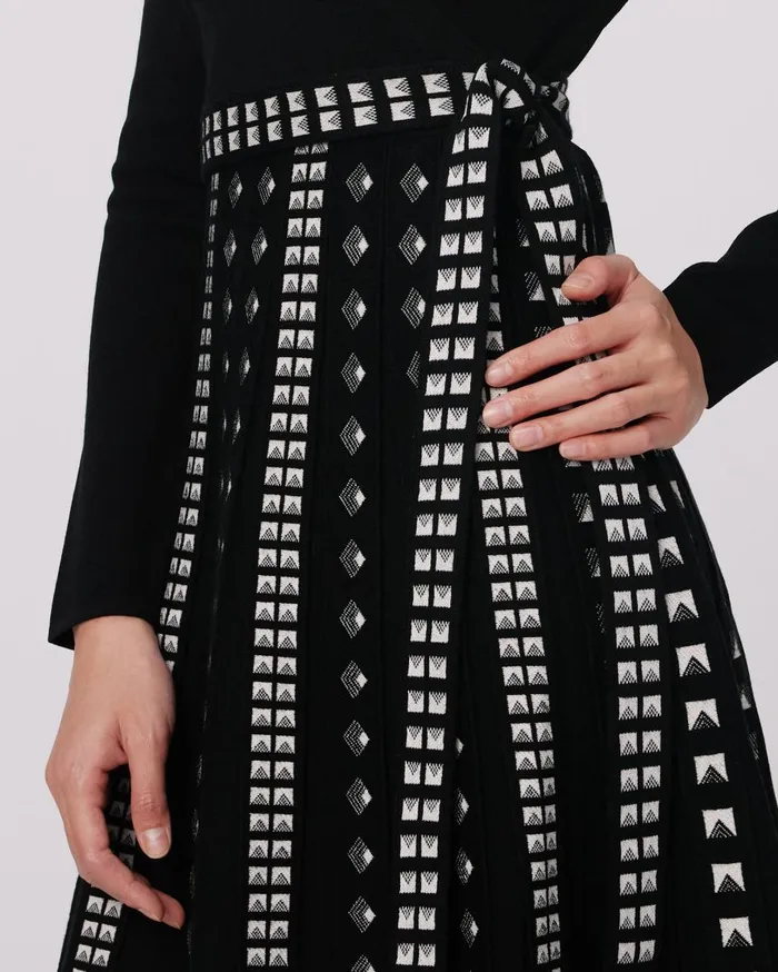 Women Chelsea Knit Jacquard Dress Black And Stud DVF Dresses