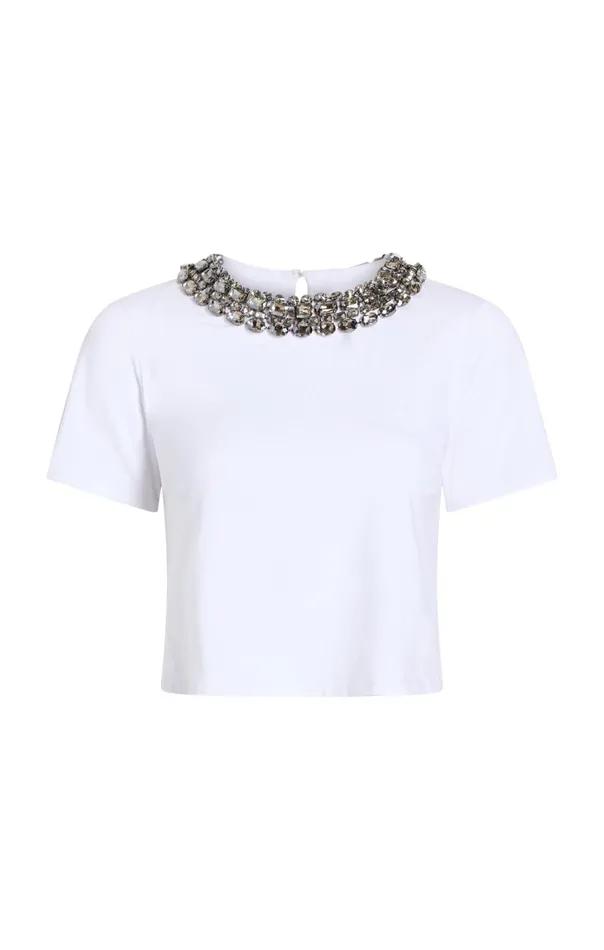 Women Chunky Necklace Shrunken Tee White Cinq Sept Tees