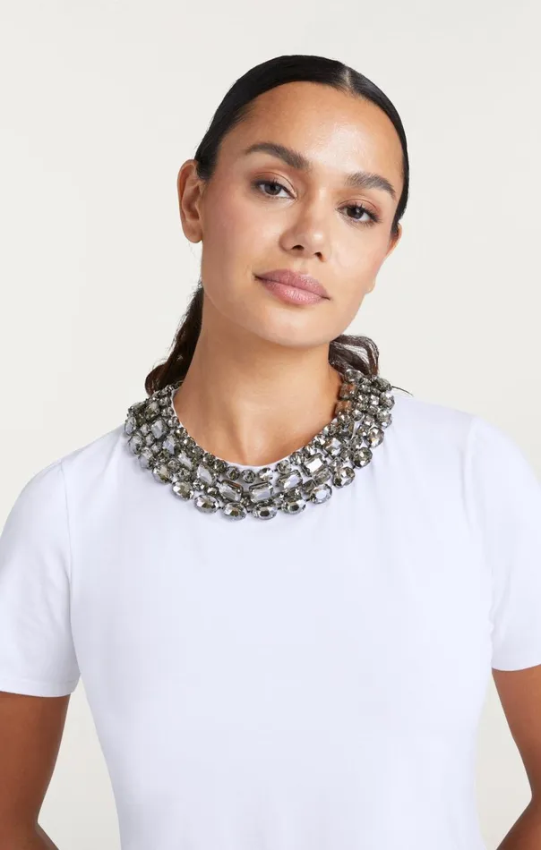 Women Chunky Necklace Shrunken Tee White Cinq Sept Tees