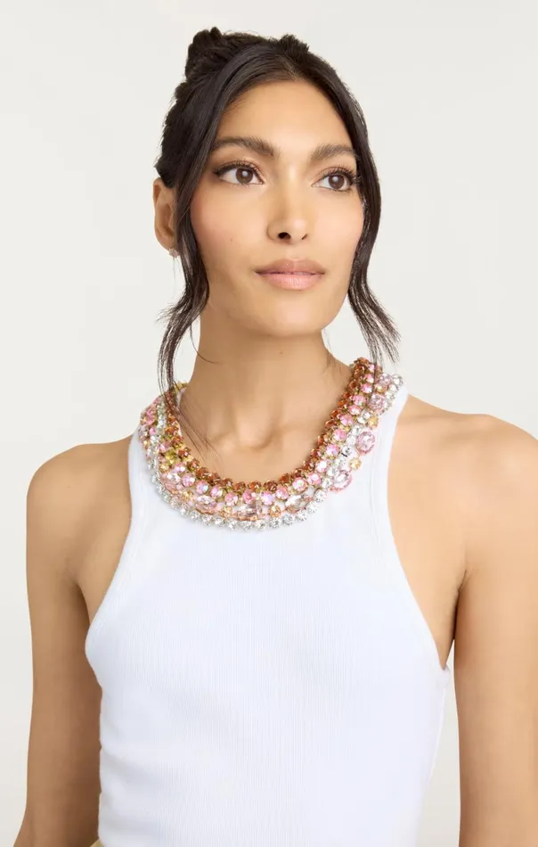 Women Chunky Rhinestone Necklace Lizzie Top Whitemulti Cinq Sept Tees