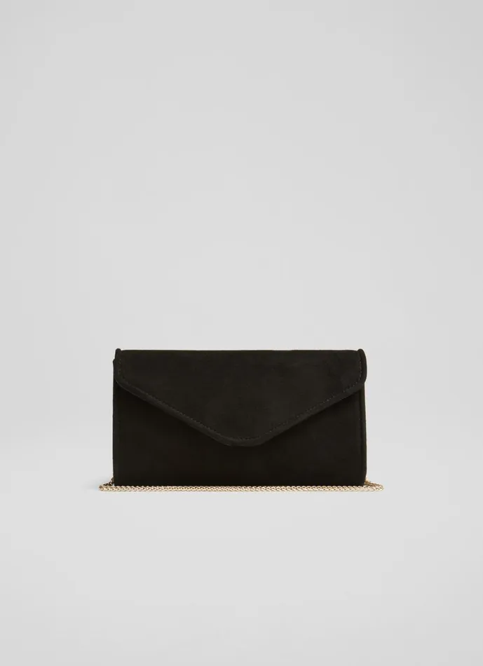 Women Clutch Bags LKBennett Dominica Black Suede Clutch Bag