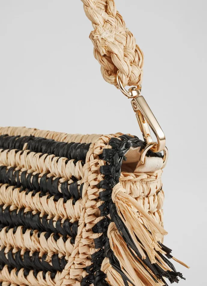 Women Clutch Bags LKBennett Luna Natural And Black Raffia Fringed Bag