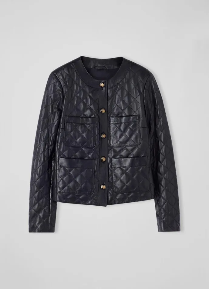 Women Coats and Jackets LKBennett Albany Black Quilted Leather Jacket Black