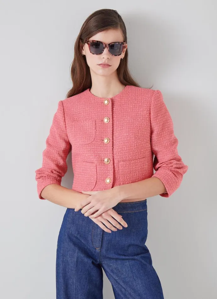 Women Coats and Jackets LKBennett Allie Pink Recycled Cotton Italian Tweed Jacket Blush Women Coats and Jackets LKBennett Allie Pink Recycled Cotton Italian Tweed Jacket Blush
