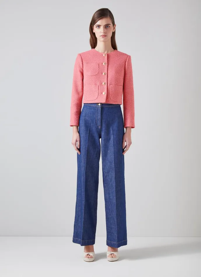 Women Coats and Jackets LKBennett Allie Pink Recycled Cotton Italian Tweed Jacket Blush