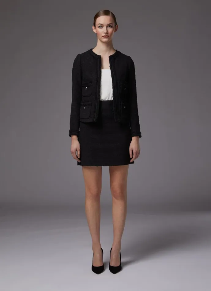 Women Coats and Jackets LKBennett Charlie Black Tweed Trim Jacket Black