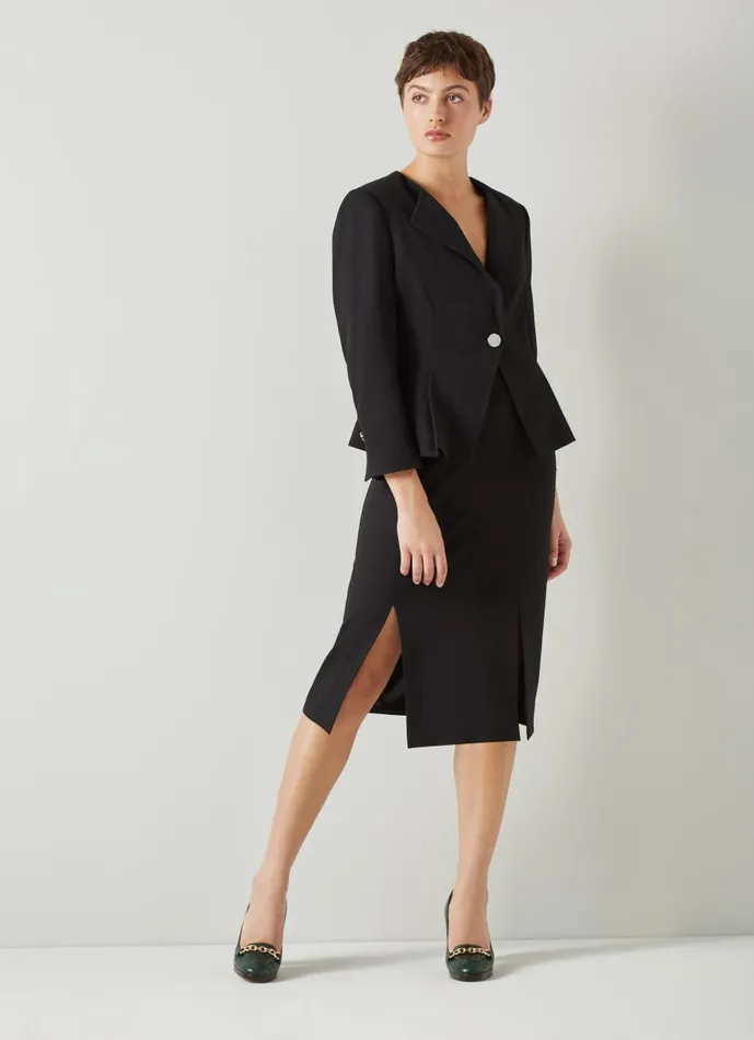 Women Coats and Jackets LKBennett Sky Black Crepe Jacket With LENZING ECOVERO Viscose Black