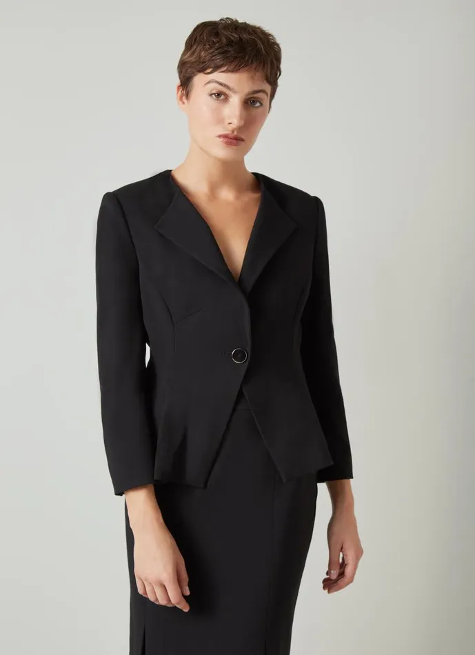 Women Coats and Jackets LKBennett Sky Black Crepe Jacket With LENZING ECOVERO Viscose Black
