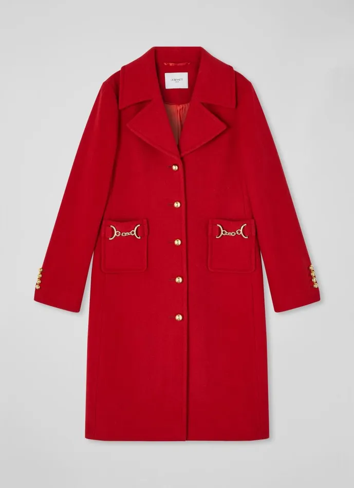 Women Coats and Jackets LKBennett Spencer Red Recycled Wool Blend SnaffleDetail Coat Red