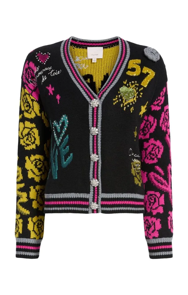 Women Collage Cardigan Blackmulti Cinq Sept Sweaters and Knits