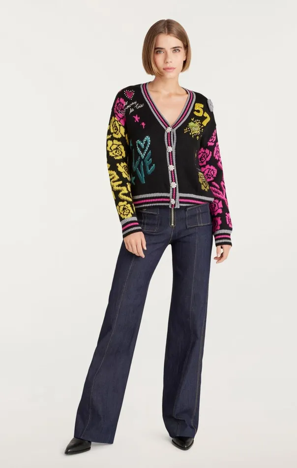 Women Collage Cardigan Blackmulti Cinq Sept Sweaters and Knits