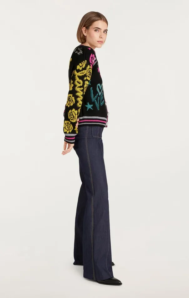 Women Collage Cardigan Blackmulti Cinq Sept Sweaters and Knits