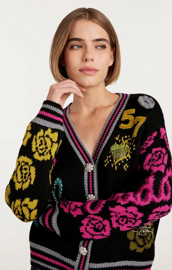 Women Collage Cardigan Blackmulti Cinq Sept Sweaters and Knits