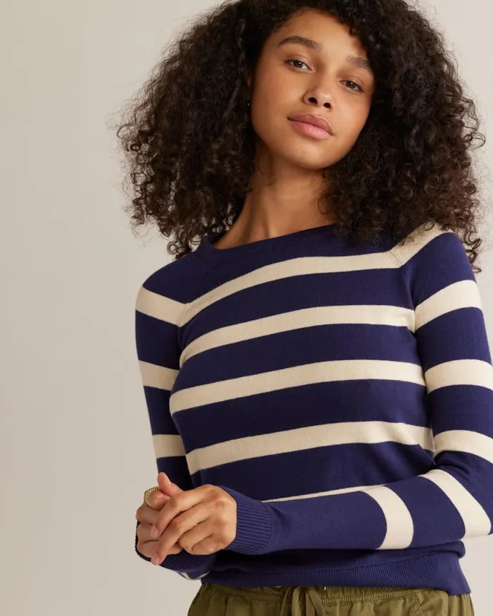 Women COTTONCASHMERE STRIPED PULLOVER Navycream Pendleton Sweaters