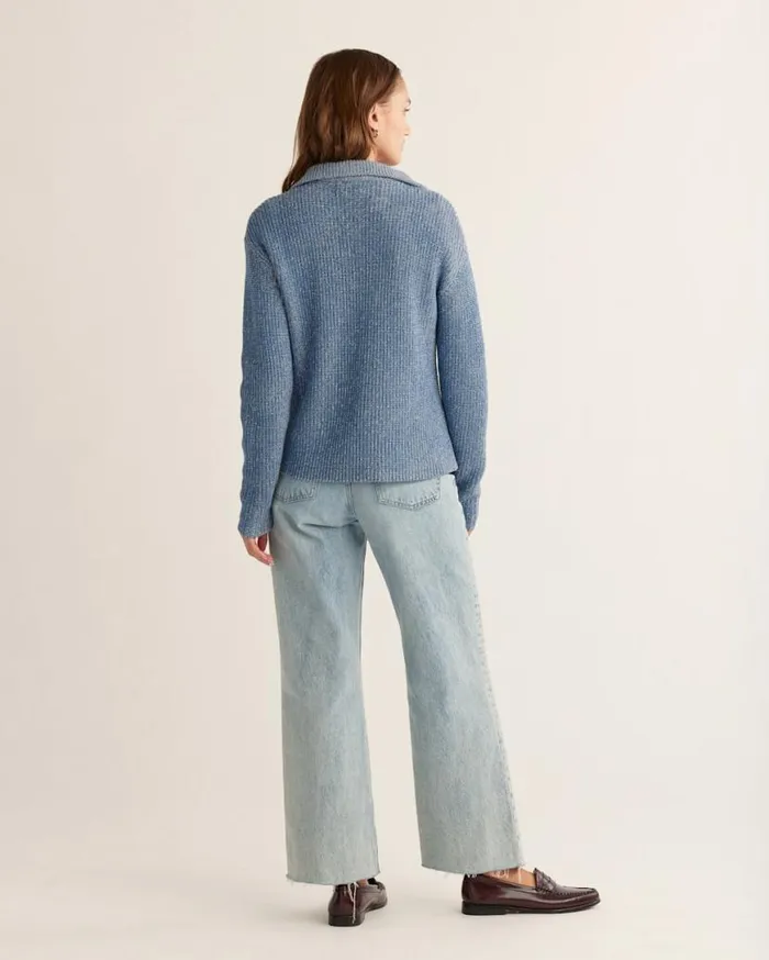 Women COTTON SHAKER STITCH ZIP PULLOVER Ocean Blueivory Pendleton Sweaters