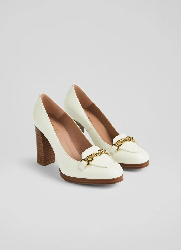 Women Court Shoes LKBennett Attley Cream Grainy Leather Platform Loafers Ecru