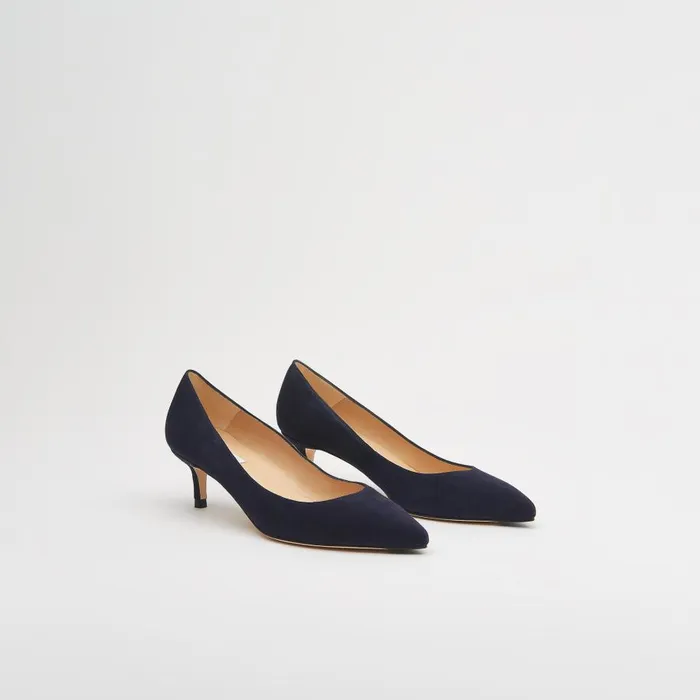 Women Court Shoes LKBennett Audrey Navy Suede Kitten Heel Courts Navy Blue