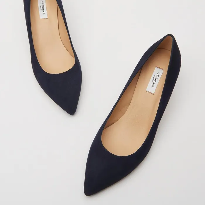 Women Court Shoes LKBennett Audrey Navy Suede Kitten Heel Courts Navy Blue