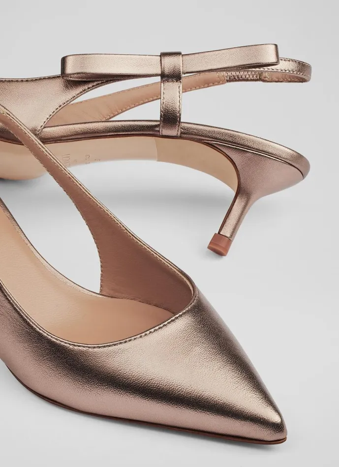 Women Court Shoes LKBennett Barette Brown Metallic Bow Kitten Heels Bronze