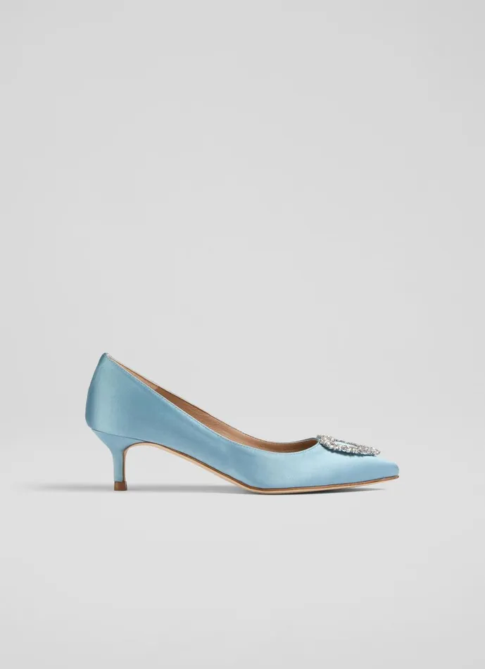 Women Court Shoes LKBennett Ella Pale Blue Satin Heart Brooch Courts Light Blue Women Court Shoes LKBennett Ella Pale Blue Satin Heart Brooch Courts Light Blue