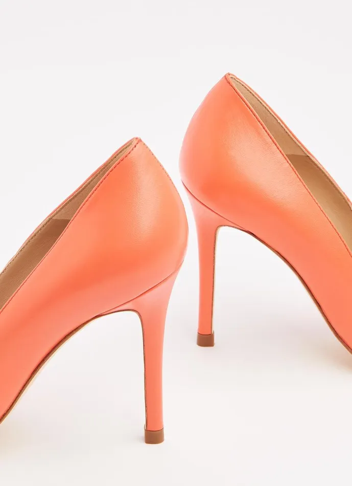 Women Court Shoes LKBennett Fern Coral Nappa Leather Pointed Toe Courts Coral