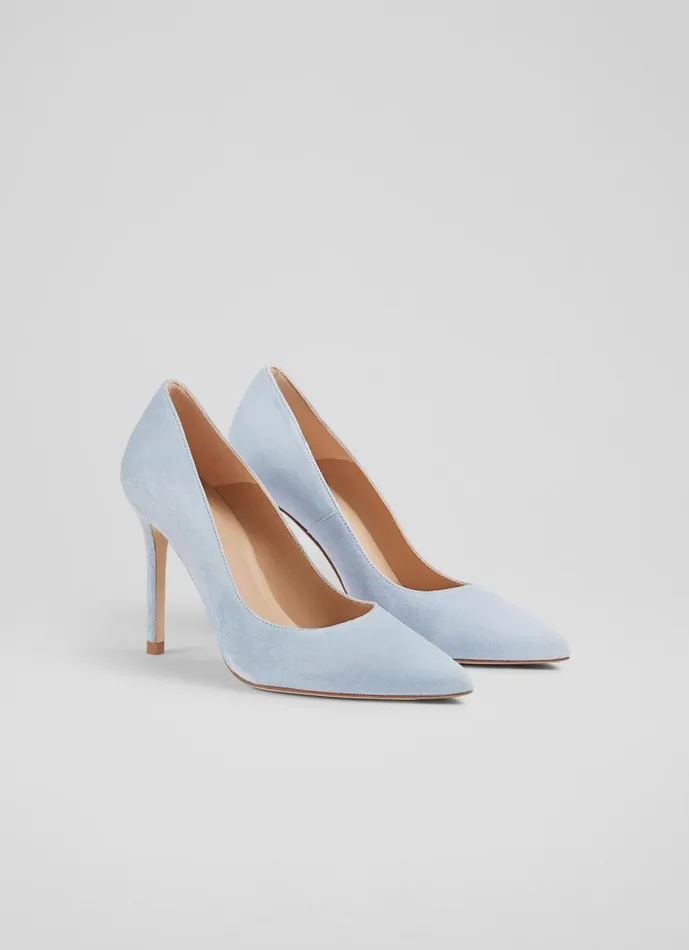 Women Court Shoes LKBennett Fern Pale Blue Suede Pointed Toe Courts Blue