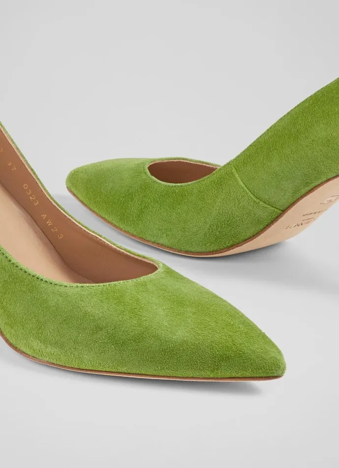 Women Court Shoes LKBennett Floret Apple Green Suede Pointed Toe Courts Green