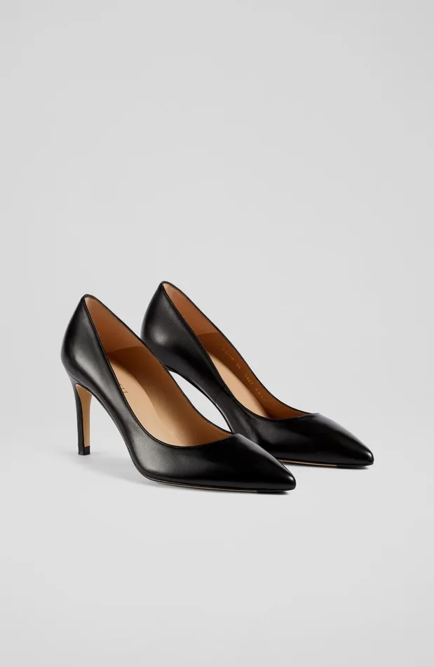 Women Court Shoes LKBennett Floret Black Nappa Leather Pointed Toe Courts Black