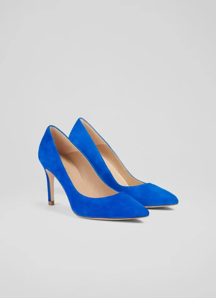 Women Court Shoes LKBennett Floret Blue Suede Pointed Toe Courts Blue