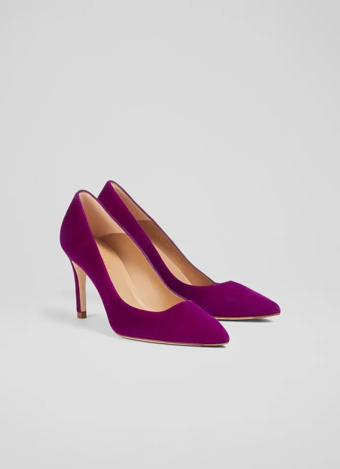 Women Court Shoes LKBennett Floret Magenta Suede Pointed Toe Courts Purple