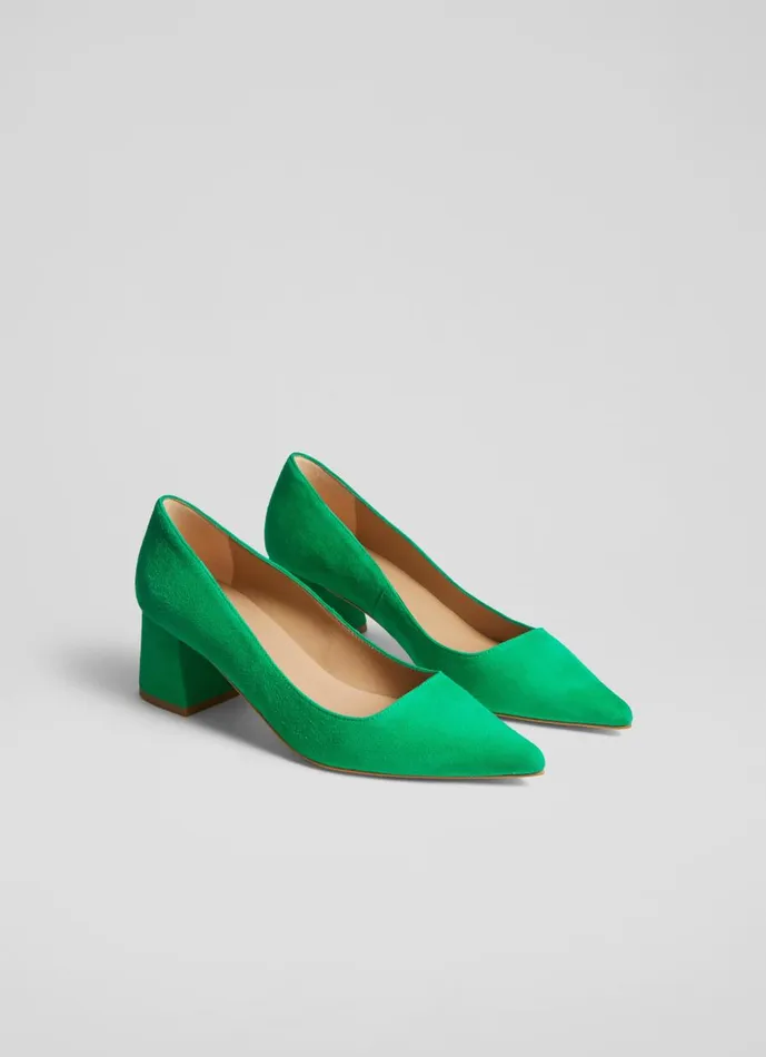 Women Court Shoes LKBennett Sloane Green Suede Block Heel Courts Eden Green